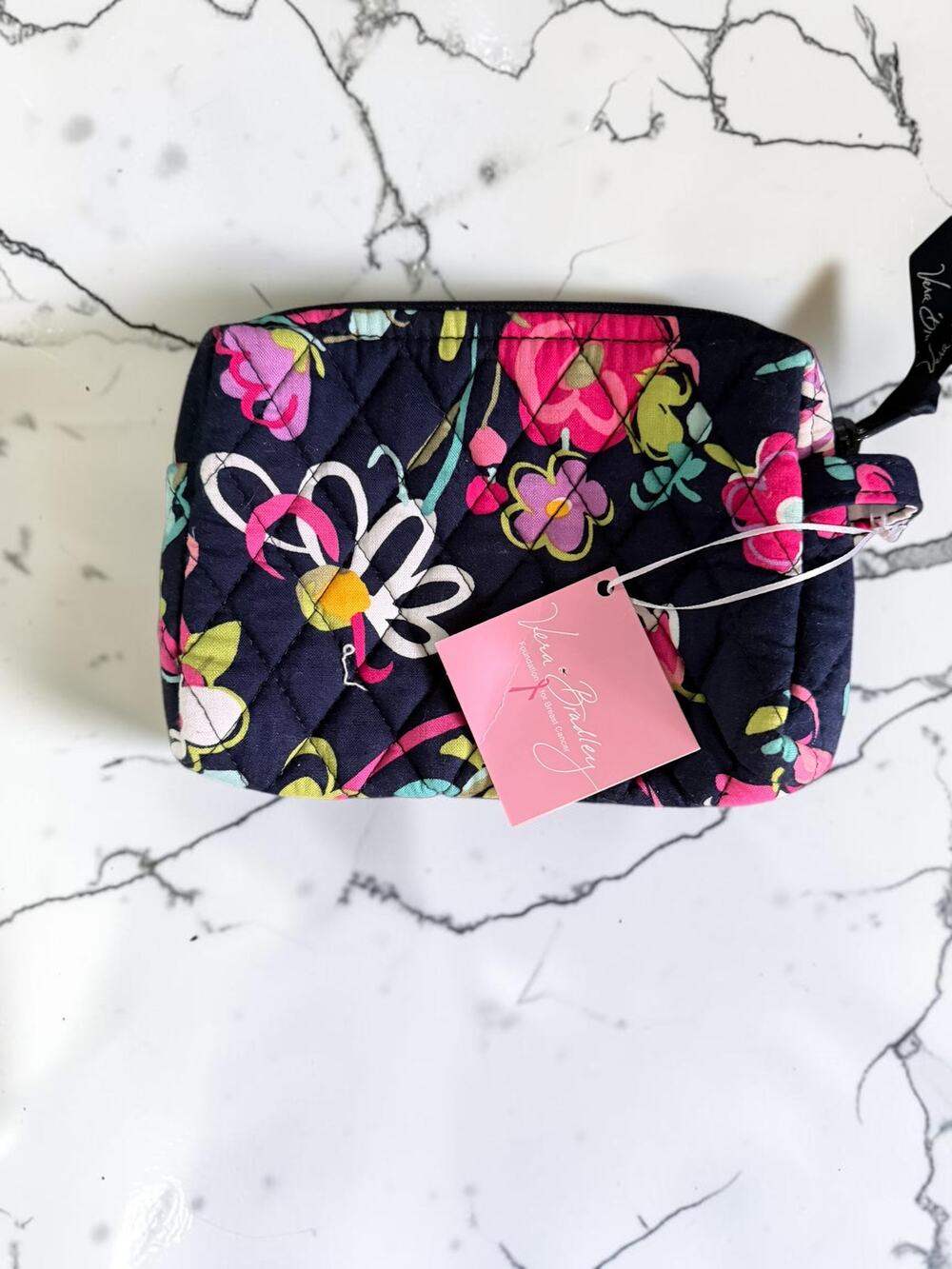 Vera Bradley Large Floral Ruffle Makeup Cosmetic Bag Katalina Pink-Breast Cancer